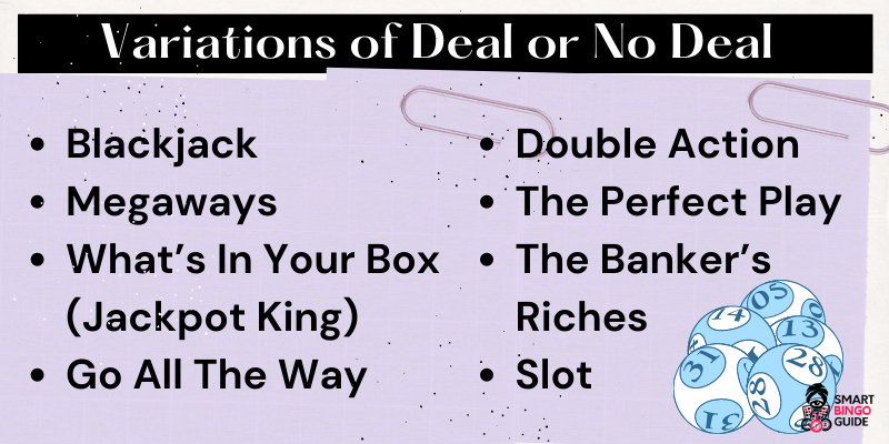 Variations of Deal or No Deal Bingo Sites And Games Variations of Deal or No Deal Bingo Sites And Games