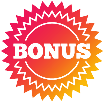 Bonus text in red and orange circle