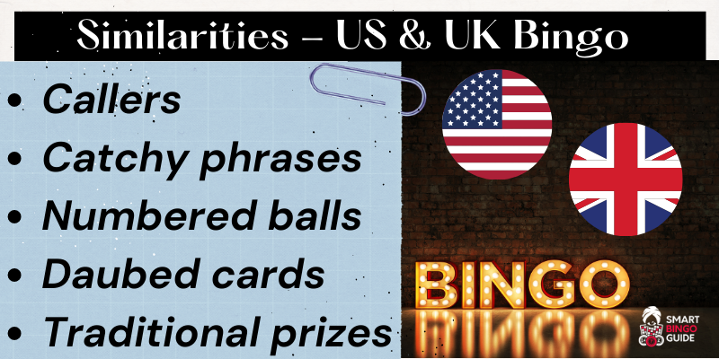 Similarities of UK & US bingo game how to play - Flags, bingo sign Similarities of UK & US bingo game how to play - Flags, bingo sign