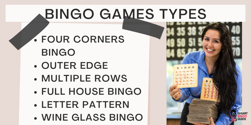 Almost all bingo games types list with names - Woman holding bingo cards Almost all bingo games types list with names - Woman holding bingo cards
